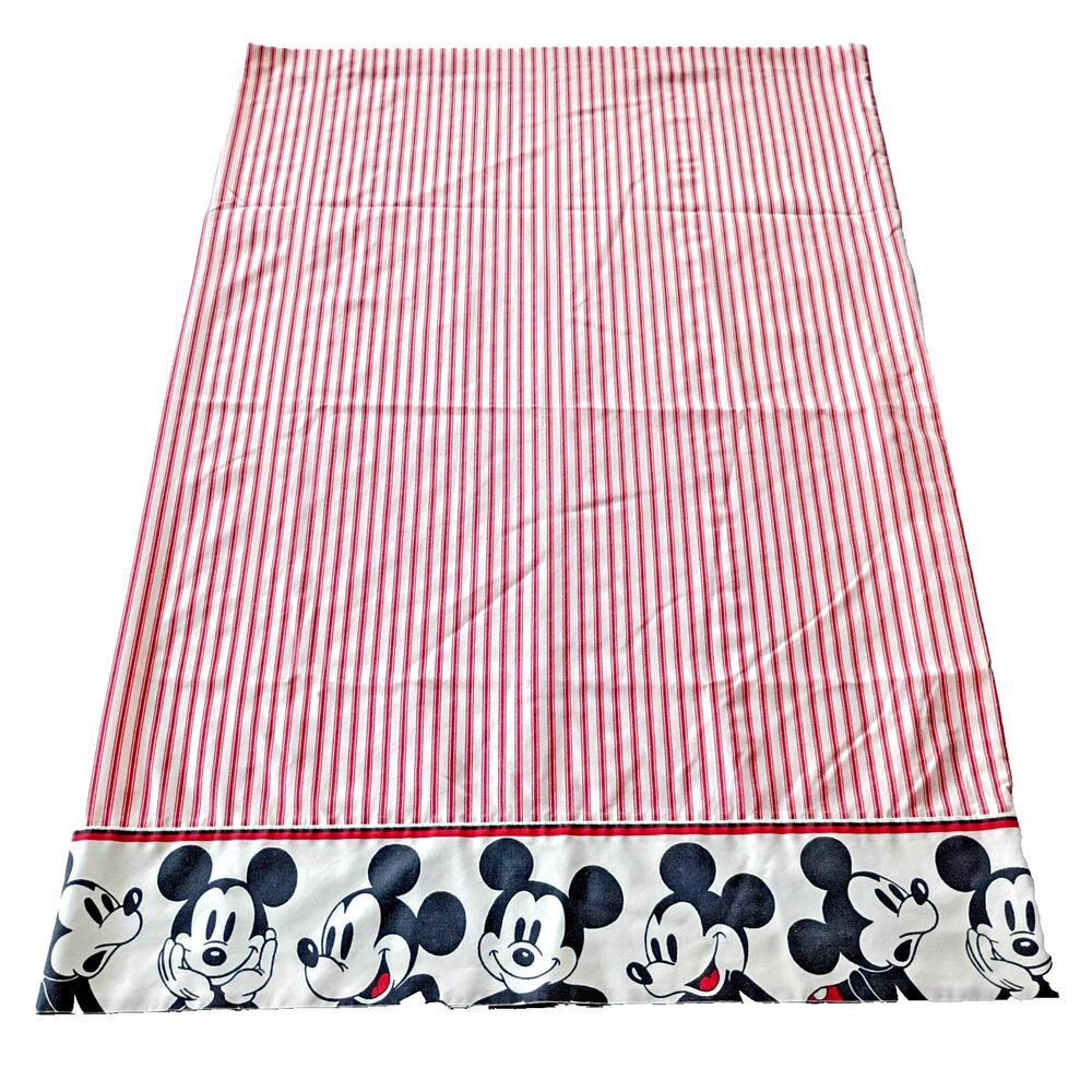 Vintage 1992 Mickey Mouse Pillowcase Red and White Stripes 22" x 32"